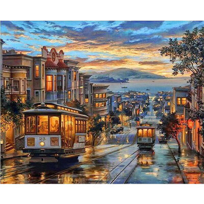 Factory Direct Digital Painting Art City Sunset Oil Painting Paint by Numbers on Canvas With Frame Wholesale