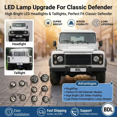 LED Upgrade Kit 10-Pack for Old Land Rover Defender 90 110 Front Rear Signal Park Fog Reverse License Plate Lights with Covers