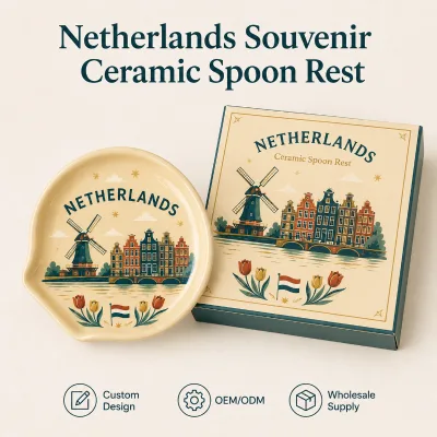 Netherlands Souvenir Ceramic Spoon Rest With Windmill Tulip Design Custom New Bone China Spoon Holder OEM ODM Wholesale Supplier
