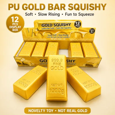PU Gold bar Soft Toy Slow Rebound Squeezing Pressure Reducing Toy with 12 Pieces Display Box Wholesale