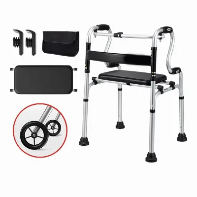 Wholesale Aluminum Folding Walker With 2 Wheels Elderly Stand up Assist Walker Rehabilitation Walker for Adults