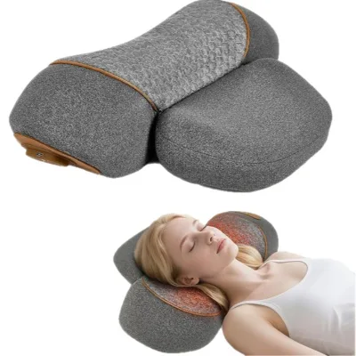 Plug-in 3 in 1 Electric Massage Pillow Hot Compress Vibration Traction Cervical Neck Support Massager Sleep Neck Massage Pillow