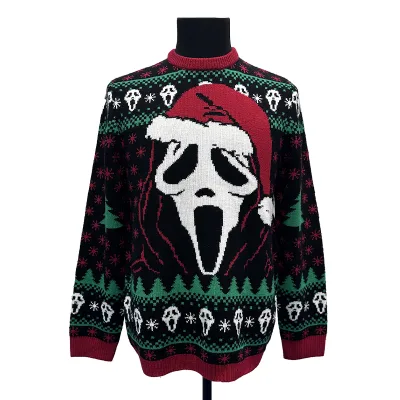 2024 New Arrival Ugly Christmas Sweater Couple Crewneck Skull Jacquard Unisex Long Sleeve Pullover Adult Xmas Knitwear