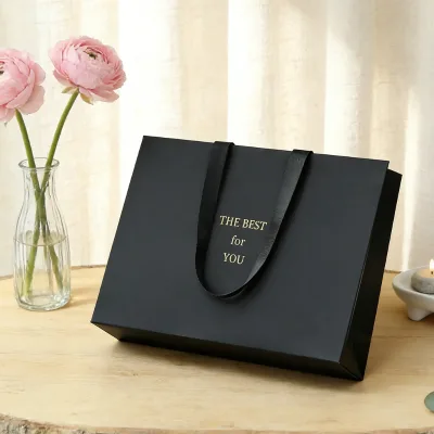 Recyclable Kraft Cardboard Luxury Exhibition Gift Bags with Flexiloop Handles Ribbon Embellishments Customizable with Your Logo