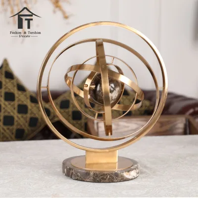 World Globe Metal Sculpture European Gold Creative Arts and Crafts Show Pieces for Home Decoration
