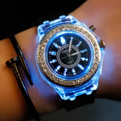 Smart Outdoor Luminous Personalized Diamond LED Fashion Student Couple Jelly Quartz Bracelet LED Fluorescent Couple Watches