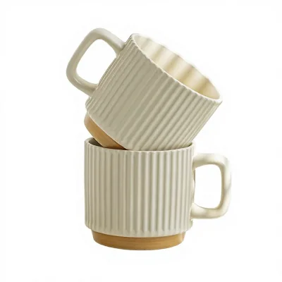 Stock Ceramic Relief Vertical Striped Household Environmental Protection Microwave Safe Creative Coffee Milk Cup Simple