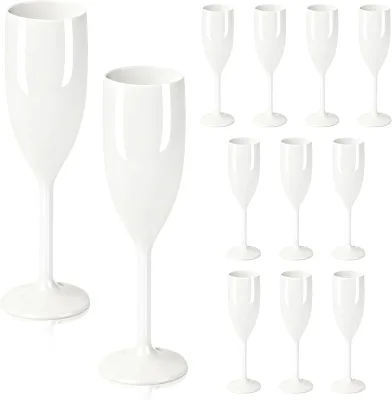 White Acrylic Plastic Reusable Unbreakable Champagne Flutes With Custom Logo for Wedding Bridal Shower Party