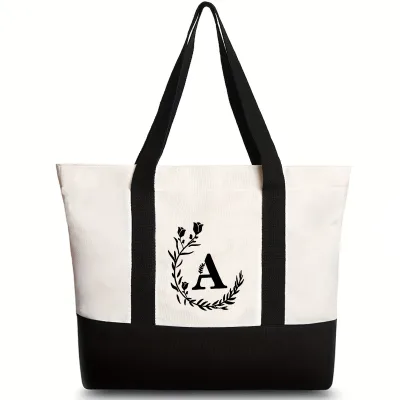 Custom Logo Printed Canvas Cotton Tote Bag Fashionable Plain Style with Zipper Supermarket Shopping Gift Use
