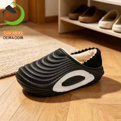 Women's Closed-Toe Waterproof EVA Upper Slippers with Cotton Lining Winter Warm Anti-Slip Cushioning Fashion Trend Indoor Shoes