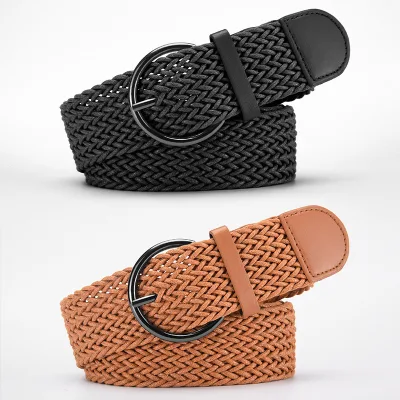 Cord Braided Belt for Women, Cord Woven Waist Belt for Summer Fashion Dress Jeans Pants Wide Waist Belt with Chunky Buckle