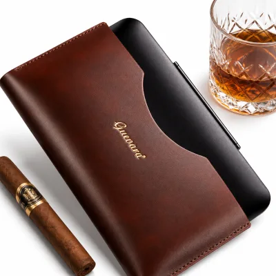 GUEVARA Aluminum Magnesium Alloy American Style Cigar Case Free Leather Sleeve Sponge Liner Portable Travel Cigar Humidor