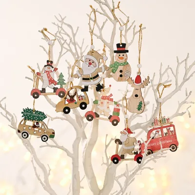Cross-border New Christmas Decoration Supplies Wooden Pendant Santa Claus Pendant Wooden Car Christmas Tree Decoration