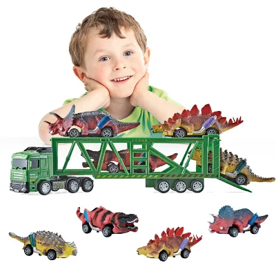 Jacko Toys New Styles Slide Trailer Truck With 4Pcs Pull Back Dinosaurs Free Wheel Truck With Dinosaurs