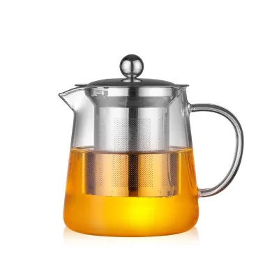 Glass Teapot Set With Stainless Steel Infuser Heat Resistant Clear Tea Pot 3 Sizes D Handle Kitchen Home Brewing Pot