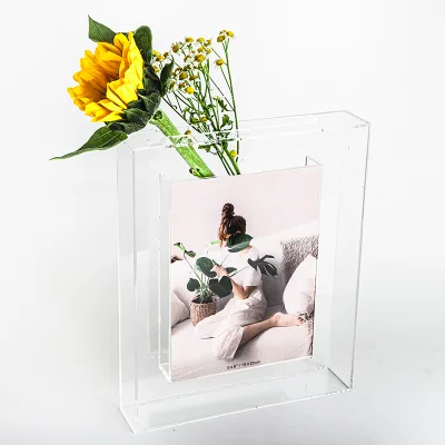High Quality Desktop Acrylic Photo Frame With Built-In Vase Modern Dual-Purpose Display for Photos and Flowers