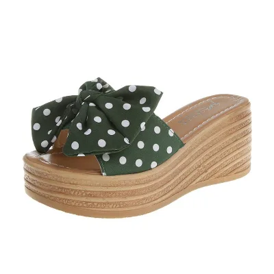 Large Slope Heel Slippers for Women 2023 Summer New Fish Mouth Thick Bottom Bow Knot Simple Fashion Slippers Wholesale