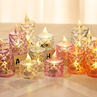 Wholesale Led Electronic Candle Light Mini Crystal Candle Stand Night Light Creative Birthday Proposal Atmosphere Light Candle