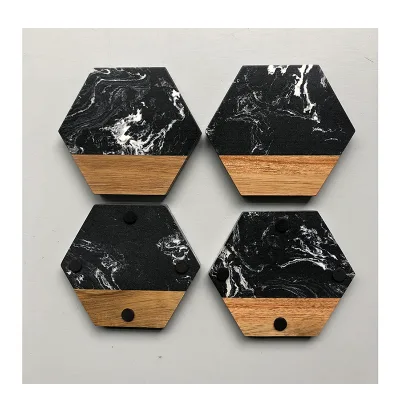Factory Custom New Marble and Wood coaster Set of 4