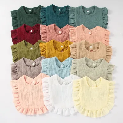 2026 European American Lotus-Edged Saliva Towel Solid-Color Gauze Baby Bib Double-Layer Absorbent Waterproof