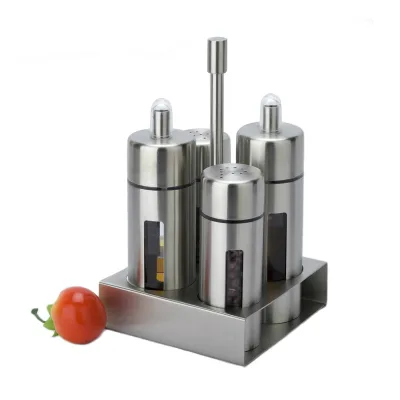 LFGB Apporve Stainless Steel and Grass Spice Rack With Bottle Condiment Set