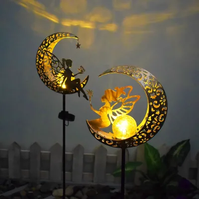 Outdoor Solar Garden Lamp IP55 Rated Warm White LED Antique Iron Art Ground-Mounted Atmosphere Lamp with Battery Included