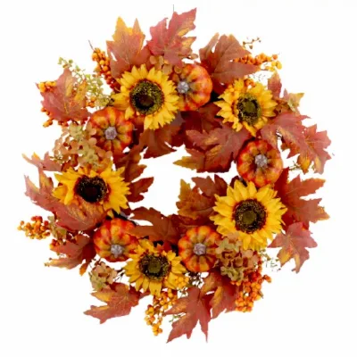 Accept Customization Autumn Harvest Wreath Thanksgiving Front Door Wreath With Sunflower Pumpkin Garland Handmade Wreath