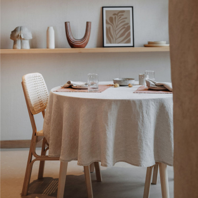 Modern Tablecloth Waterproof Linen Look Oatmeal Color  Pure Linen Cocktail Tablecloths Hemstitch Floor Length