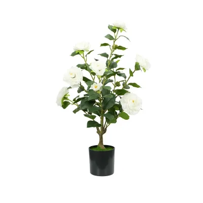 Artificial White Camellia Tree in Pot for Indoor Home Hotel Decoration