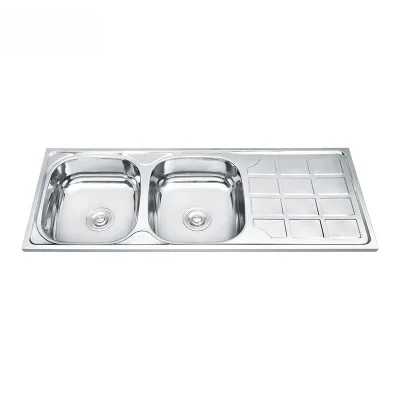 Customized double-trough stainless steel sink with plate, multi-functional kitchen for the cafeteria, outlet