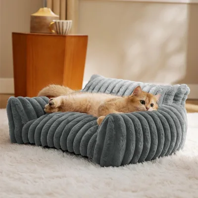 Cross-border Hot-selling Plush Dog Cat House Four Seasons Universal Detachable Washable Grid Striped Wave Pattern Warm Sofa Bed
