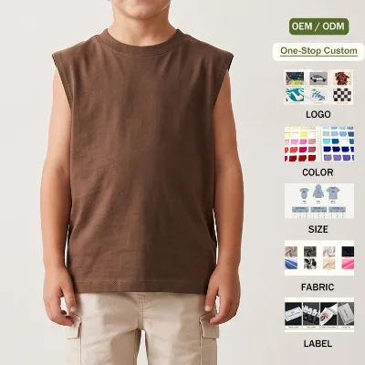OEM Custom Toddler Baby 100% Cotton Boys Tank Tops Unisex Cozy Beach Wear Kids Crewneck Sleeveless Baggy T-shirt