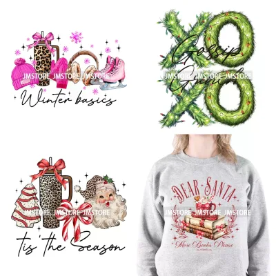 Winter Basics Tis the Season XOXO Gossip Green Merry Christmas Santa Book Iron on DTF Transfer Sticker Ready to Press for Shirts