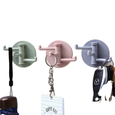 Household Bedroom Robe Hook Bathroom Towel Hook 3 Branch Rotation Self Adhesive Wall Hooks