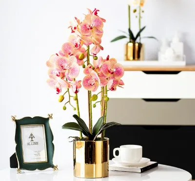 Wholesale Artificial Flower in Pot Latex Real Touch Dendrobium Orchid Pot Flower