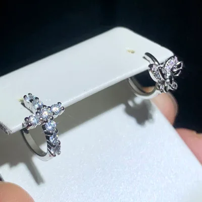 Drop Shopping 1 Pcs 925 Sterling Silver Butterfly Ear Clip Bling Tiny Cute Micro Pave 5A CZ Cross Ear Cuff No Pierced Earring
