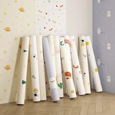 Cartoon Printed Wallpaper Self-adhesive Environmental protection Odorless White Children's Bedroom Wallpaper