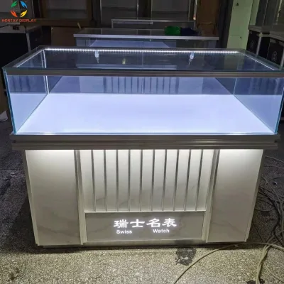 Luxury High Grade Aluminum Glass LED-Lit Heavy Duty Lockable Corner Display Case for Watches and Jewelry Table Showcase