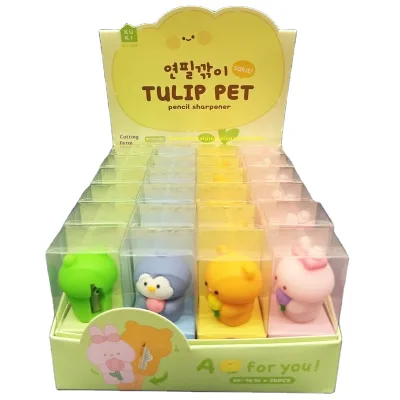 Adorable Pet Animal Pen Sharpener Penguin Bear Rabbit Frog Shape Silicone Tulip Flower Pencil Sharpener