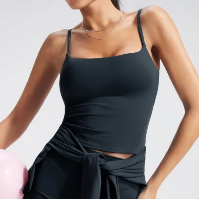 High Elastic Brushed Women Yoga Top Slim Fit Beauty Back Camisole Built-in Bra Pad Running Vest Yoga Bra