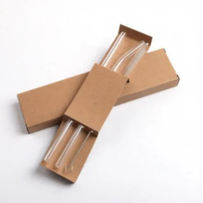 Lip-protecting High-Borosilicate Heat-Resistant Transparent Straight Bent Glass Straws Set Cleaning Tools for Juice Beverage