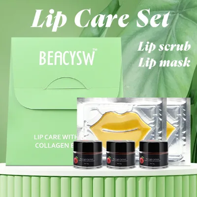 Lip Plumping Care Set With Collagen Mask and Scrub: Smooths Fine Lines, Restores Fullness, Anti-Aging | Wholesale Pricing