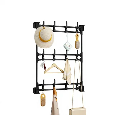 Plastic Punch-free Wall-mounted Multi-functional Storage Hook Rack with Nail-free Installation for Entryway & Bathroom Keys