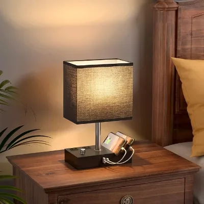 Factory Direct Bedside Table Lamp with Phone Stands Desk Light with Charging Outlets