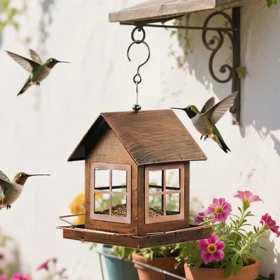 Solid Pattern Outdoor Metal Bird Feeder Eco-Friendly Automatic Rainproof and Windproof Leak-Proof Food Storage for Birds