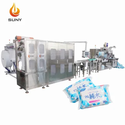 30pcs Wet Tissue Folding and Cutting Converting Machine 20*20cm Woman Use Wet Tissue Packing Machine