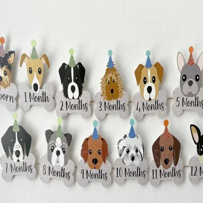 Puppy Milestone Photo Banner Paper Dog Monthly Photo Garland First Birthday Party Decorations for Child Newborn to 12 Months
