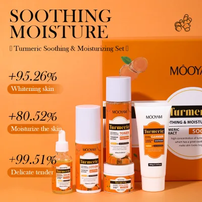 Mooyam Organic 100% Turmeric Skincare Set Deep Soothing And Moisturizing Whitening Brightening Skin Care 5 Pieces Set