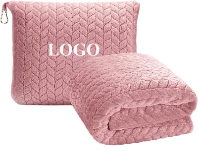 Premium 2-in-1 Travel Blanket Pillow Soft Knitted Airplane Blanket Bag Pillowcase Hand Luggage Sleeve Backpack Clip Carry-On