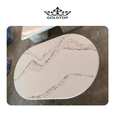 GOLDTOP ODM/OEM Calacatta Pattern Quartzo White Quarzo with Grey Vein 5004 Brittanicca Artificial Quartz Dinning Table